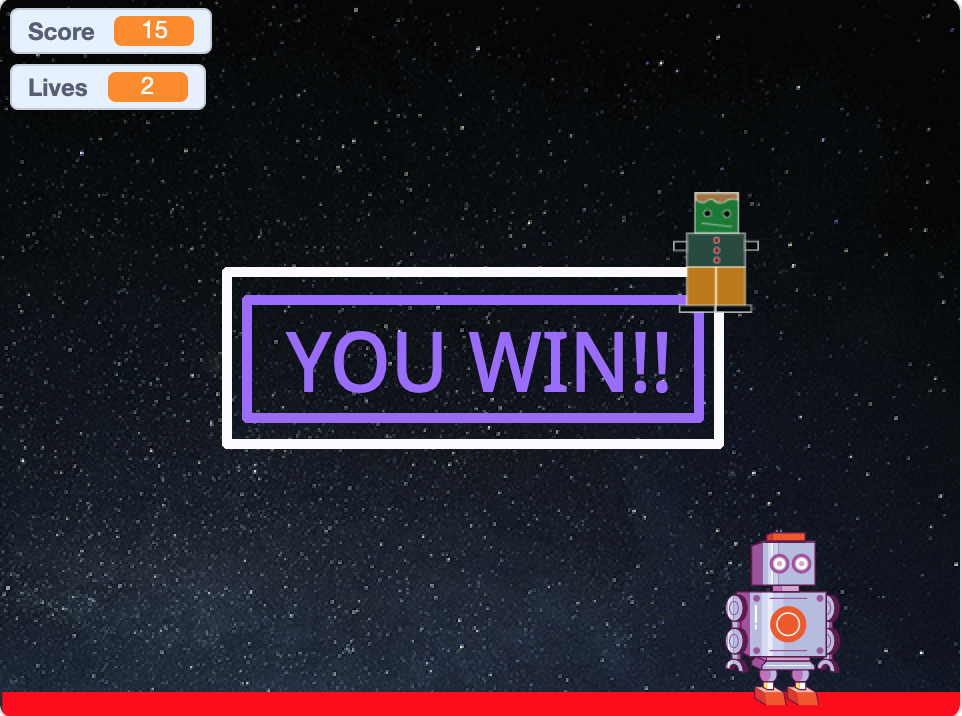 screenshot of MIT Scratch Game Zombie vs. Robot